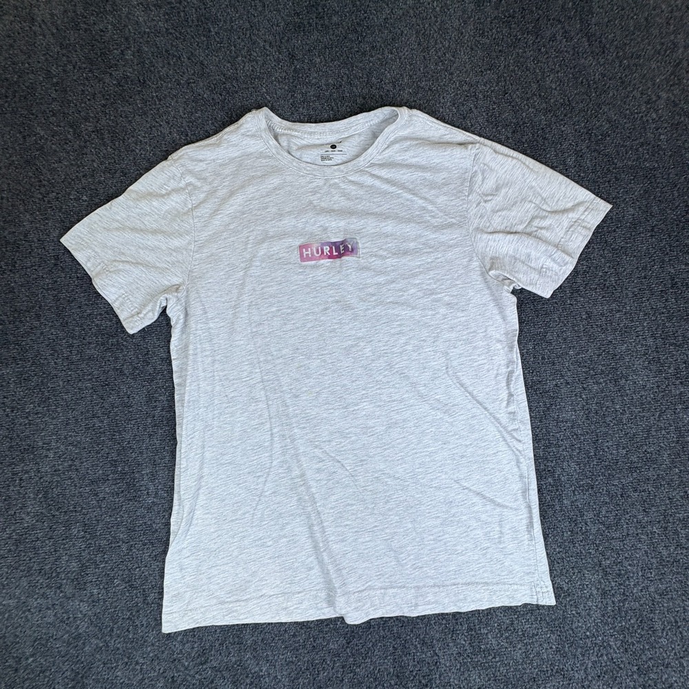Hurley T Shirt‎ Mens Large Gray Cotton Spellout Logo Athletic Classic Crewneck